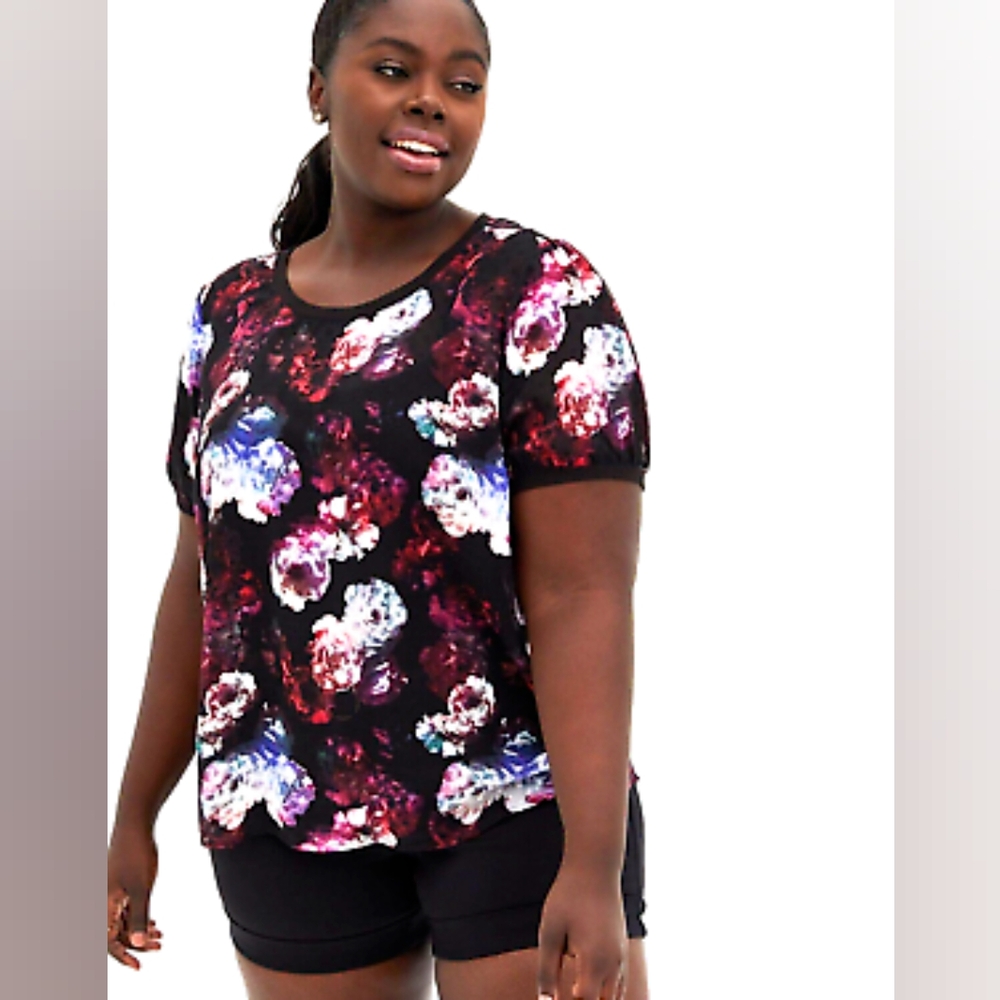 Torrid Womens Plus 3X Sheer Blouse Top Black Dark Floral